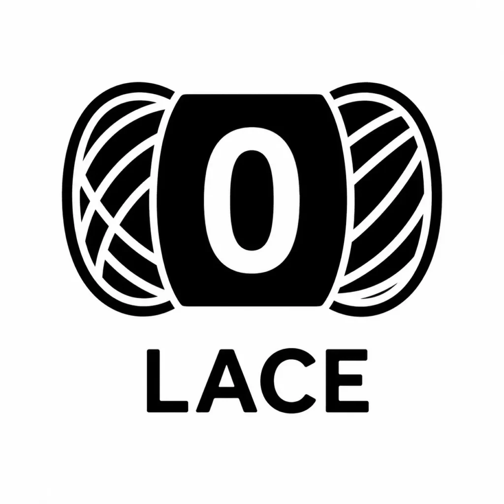 Icono de ovillo con el número 0 y la categoría Lace para indicar un hilo muy fino.
