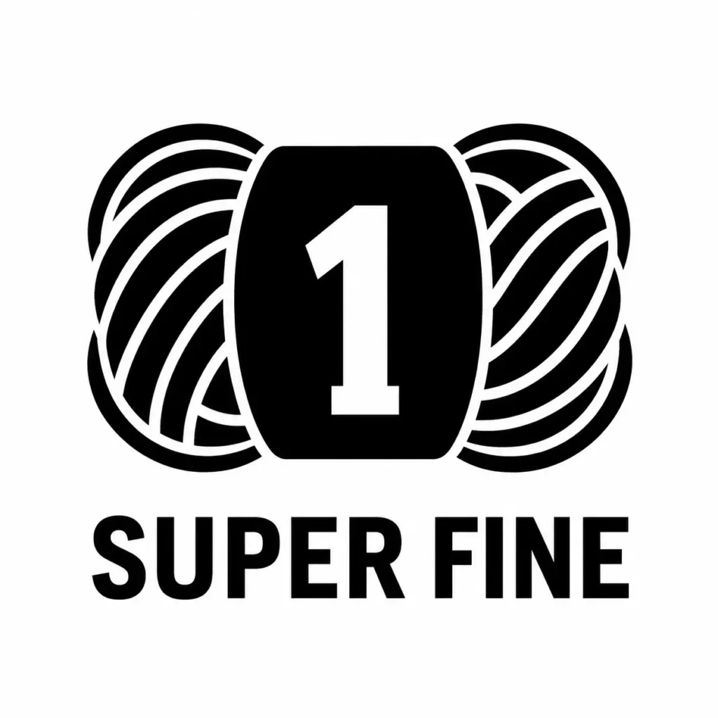 Icono de ovillo con el número 1 y la categoría Super Fine para indicar un hilo muy fino.