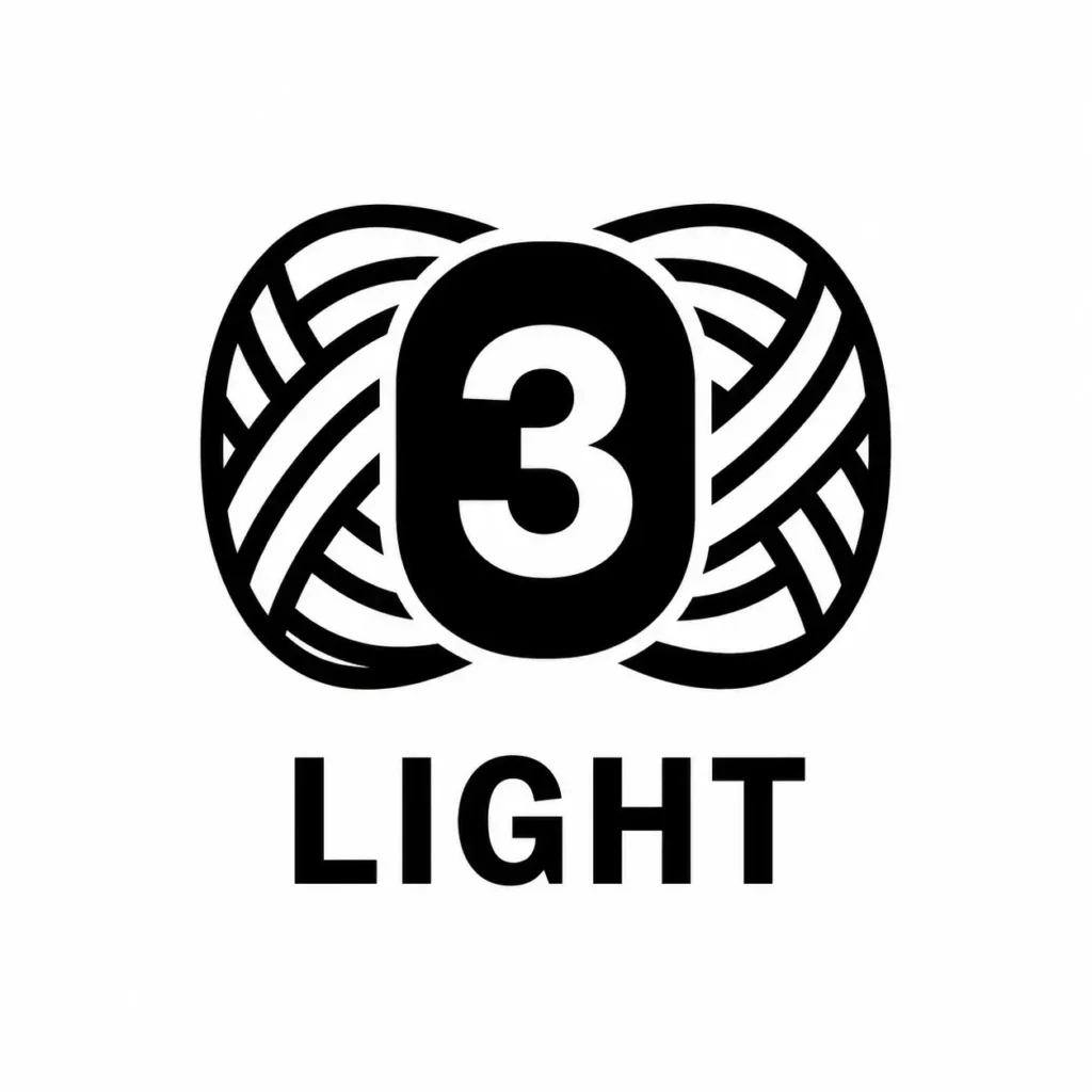 Icono de ovillo con el número 3 y la categoría Light para indicar un hilo de grosor fino-medio.