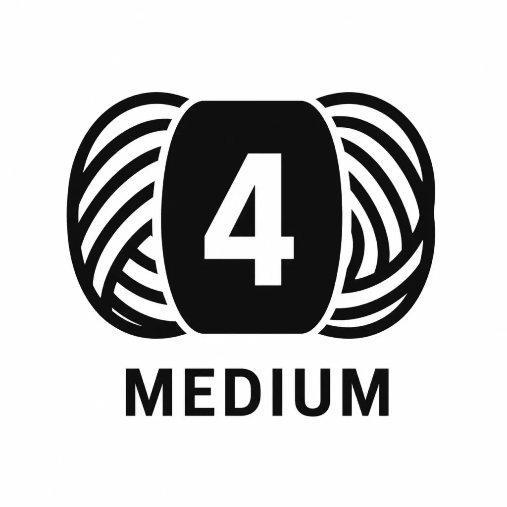 Icono de ovillo con el número 4 y la categoría Medium para indicar un hilo de grosor medio.