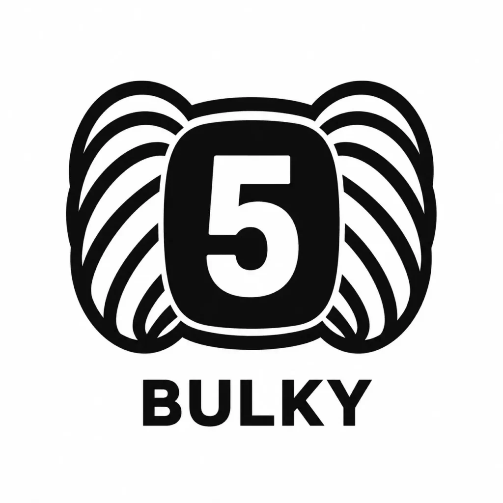Icono de ovillo con el número 5 y la categoría Bulky para indicar un hilo grueso.