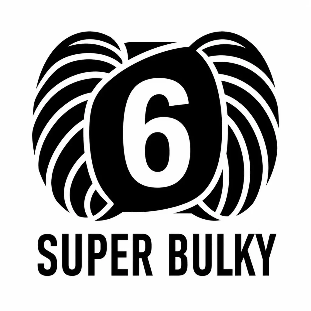 Icono de ovillo con el número 6 y la categoría Super Bulky para indicar un hilo muy grueso.